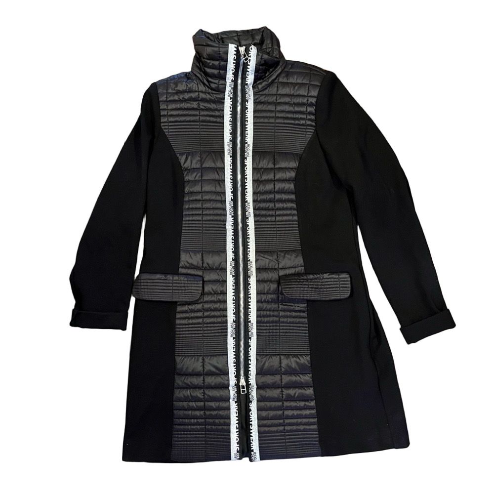 I’cona Luxe Black Active Sport Long Padded Zip Up Jacket Coat funnel neck XS
